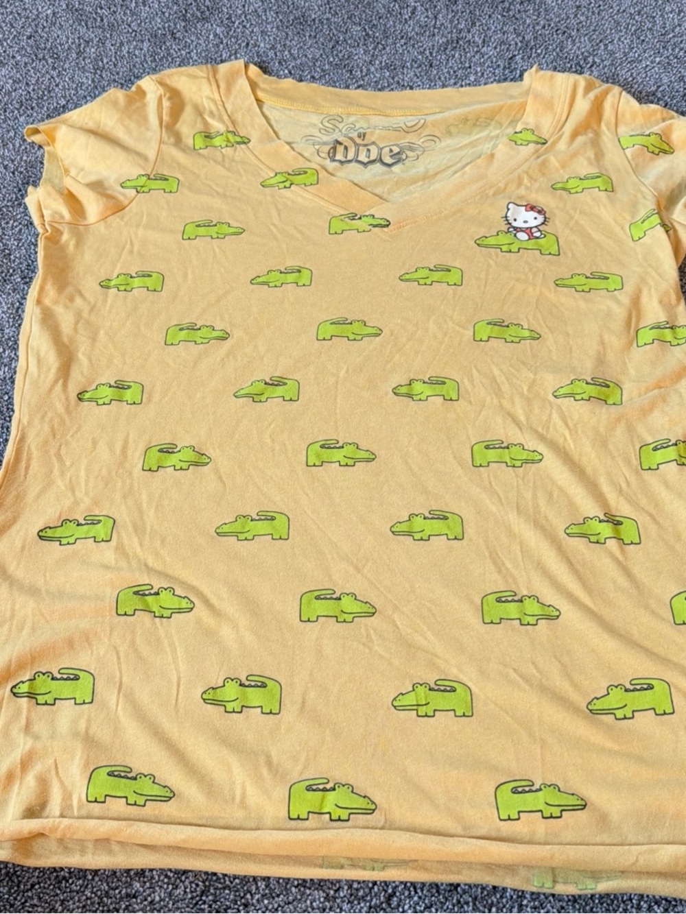 Sanrio Yellow Tee with Lime Green Alligator Pattern 2
